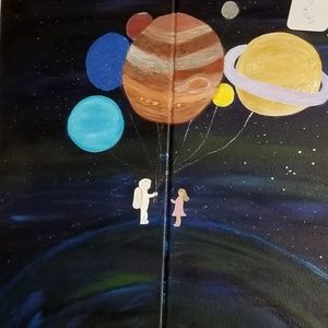 NWT Original Acrylic 2Panel Painting Orion Planets